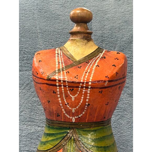 Wooden Jewelry Holder Mini Mannequin Beautiful Indian Hand Painted Vintage - Picture 3 of 16